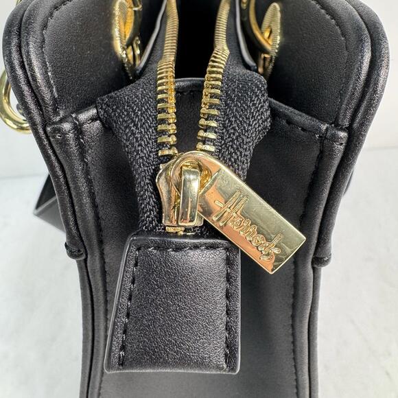 HARRODS LONDON Large Black Tote Shoulder Bag Gold Tone Hardware - Picture 6 of 9